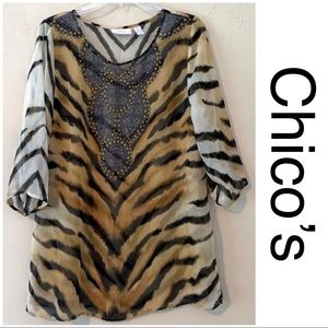 Chico’s | Animal Print Sheer Blouse Size 1